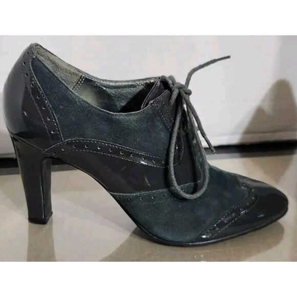 Jon Josef High Heel Shoes 7.5M Blue Gray Suede Leather Oxfords Lace Steampunk - Picture 5 of 11